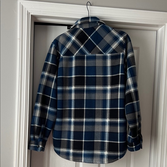 Blue and Gray Plaid Button-Up Shirt Jacket - Picture 2 of 5